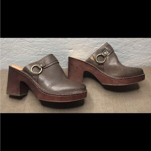 *Read Born Hudson Women's Clogs Mules Brown Leather 3.75" Block Heels Size 11M